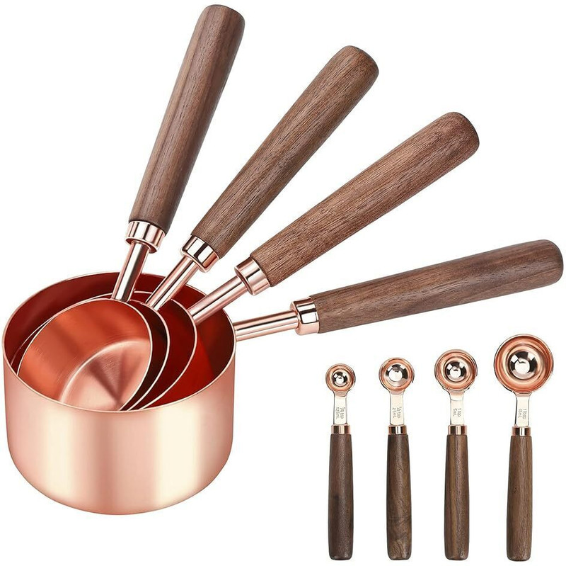 Zeitel 8Pcs Measuring Cups and Spoons Set, Stainless Steel Measuring Cup with Wood Measuring Cup Set(60 L, 80 L, 125 L, 250 L, 1.25 L, 2.5 L, 5 L, 15 L)