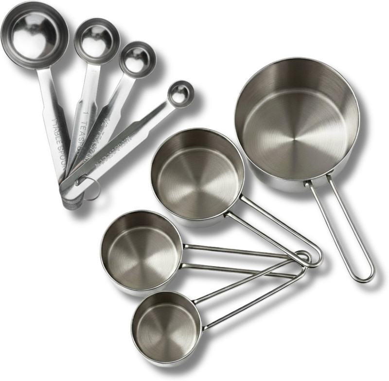 Human Hydro Steel Measuring Cups and Spoons Set for Kitchen - 8 pieces Measuring Cup Set(60 ml, 80 ml, 125 ml, 250 ml, 1.25 ml, 2.5 ml, 5 ml, 15 ml)