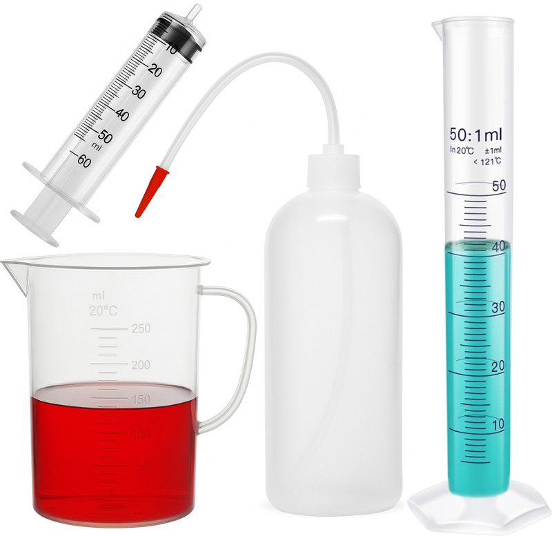 LABXPORT Lab Measuring Kit 50ml Cylinder, 50ml Syringe, 250ml Jug & 250ml Wash Bottle Measuring Cup Set(250 ml)