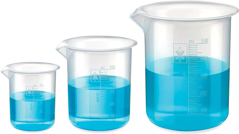 SBT Polypropylene Beaker 25ml,250ml,500ml Graduation Marks,Set 3 Chemistry Lab Measuring Cup Set(500 ml, 250 ml, 25 ml)