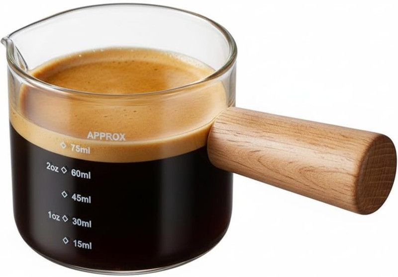 DAONPHARI Wooden Handle Espresso Glass Measuring Cup Measure Mugs Measuring Cup(51 ml)