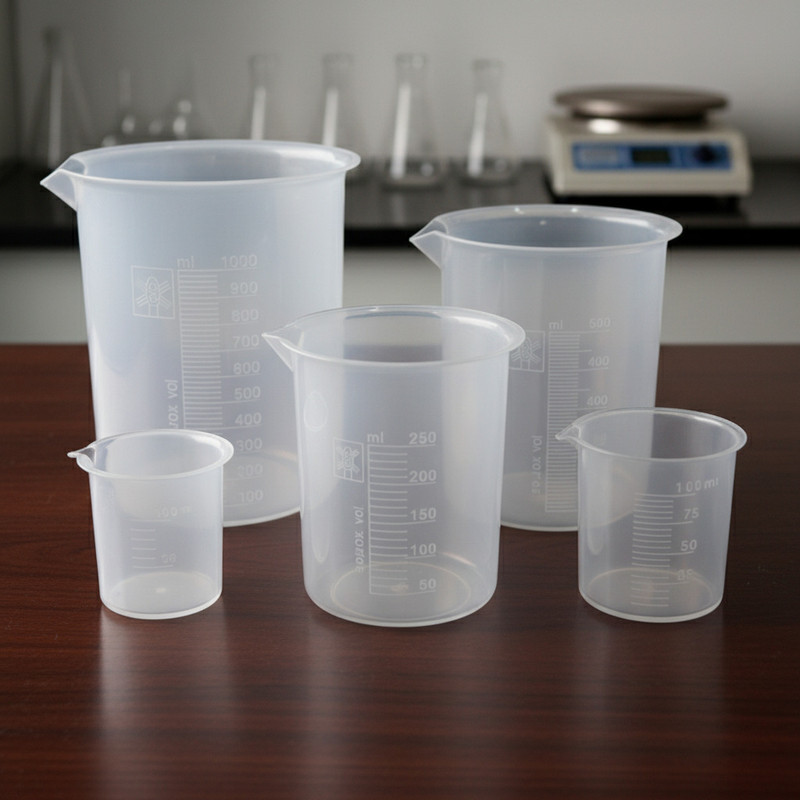 E&E Transparent Plastic Science laboratory Beaker 1000+500+250+100ml+50ml Measuring Cup Set(1900 ml)