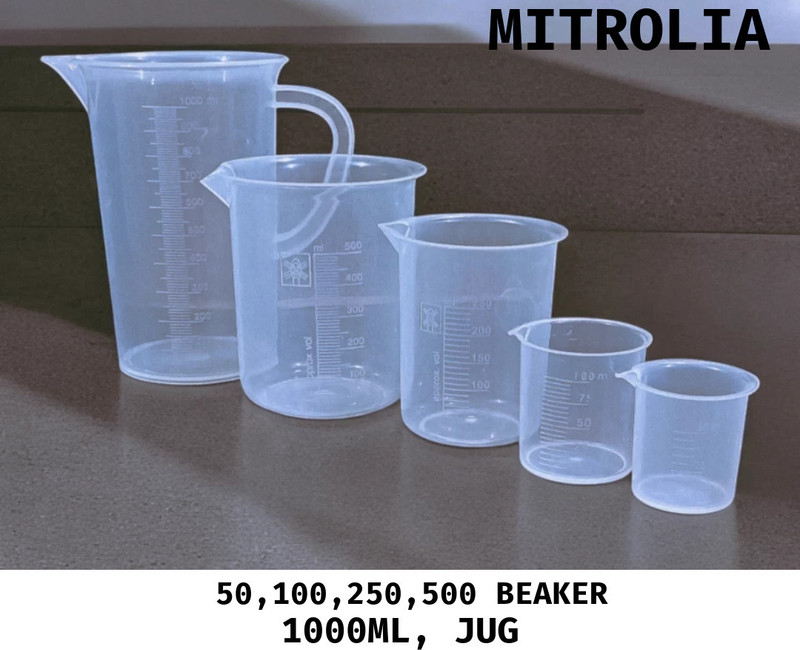 Mitrolia Plastic Measuring Jug 1000ml & Measuring Beaker 500, 250, 100, 50ml Combo Set Measuring Cup Set(50 ml, 100 ml, 250 ml, 500 ml, 1000 ml)