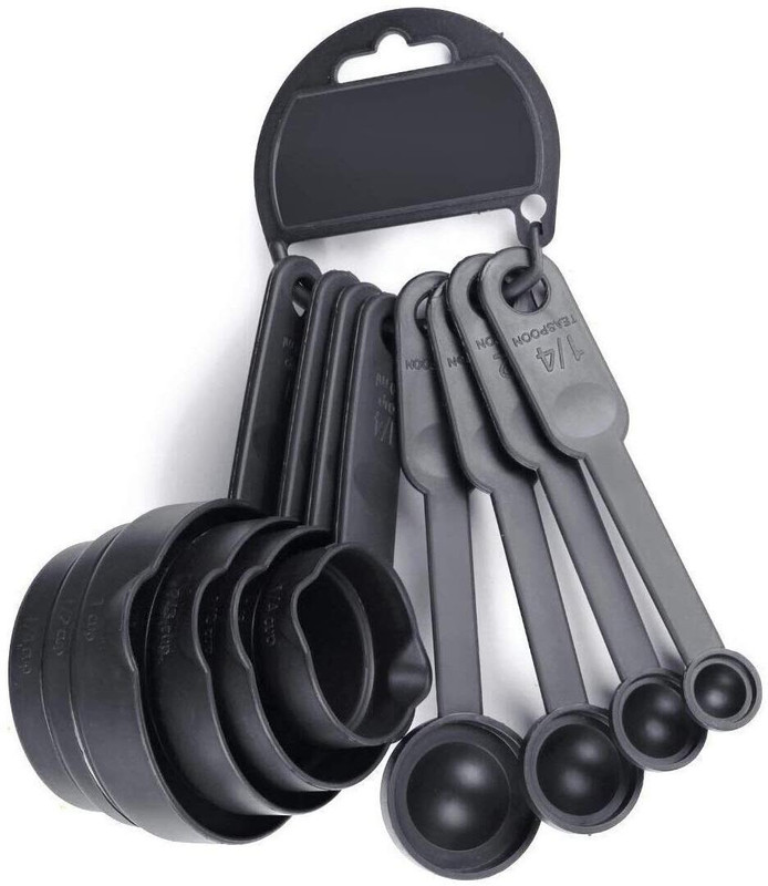 Mitrolia Plastic Measuring Spoon/ Cups Set of 8 Black -1 pair Measuring Cup(240 ml)
