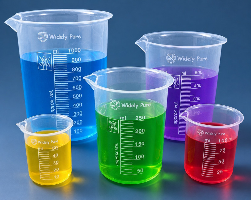 Widely Pure Transparent Plastic Measuring Beaker Set Combo for Laboratory Measuring Cup Set(1000 ml, 500 ml, 250 ml, 100 ml, 50 ml)