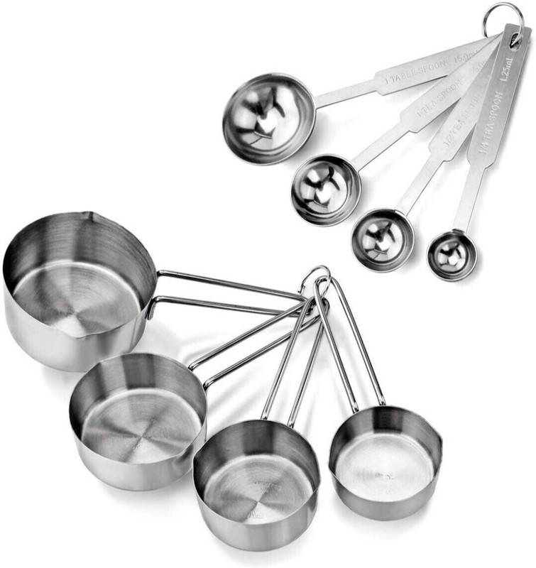 STOREeASY Stainless Steel Cups and Spoons Set for Kitchen - 8 pieces...