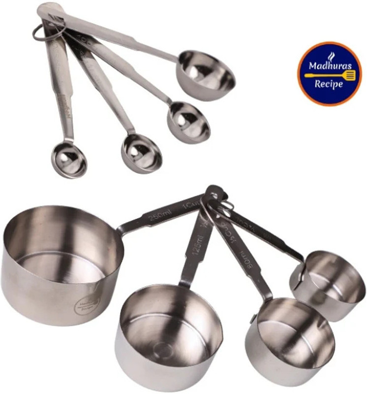 Madhuras Recipe Stainless Steel Measuring Cups & Spoons set Measuring Cup Set(60 ml, 80 ml, 125 ml, 250 ml)