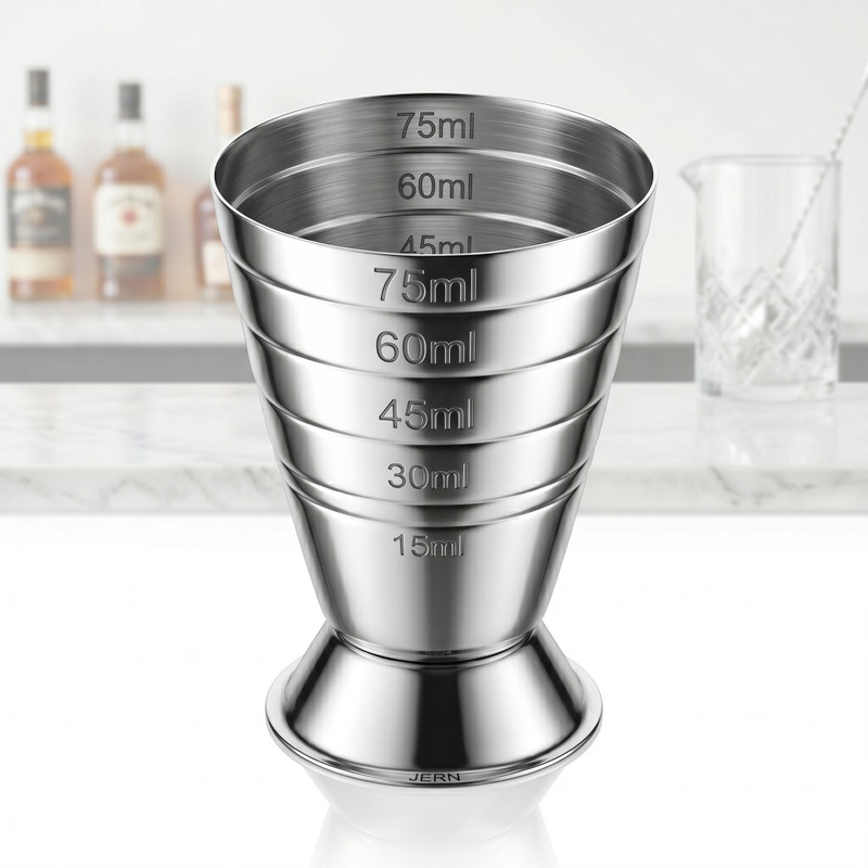JERN Stainless Steel Cocktail Jigger 75ml Bar Measuring Shot Cup Silver Measuring Cup(75 ml)