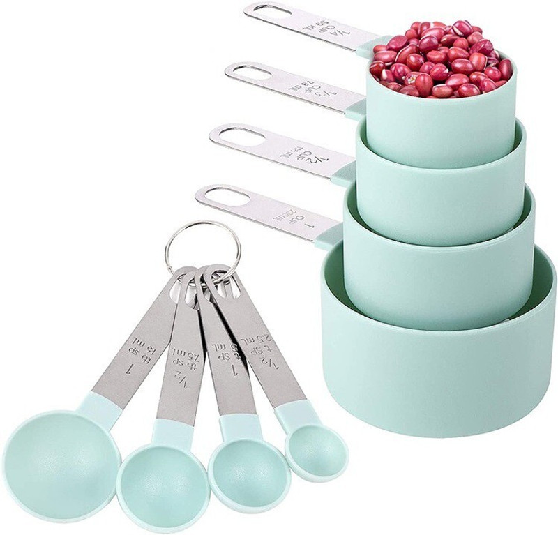 MobFest 8 piece stainless steel metal handle color plastic measuring cups and measuring Measuring Cup Set(500 ml)