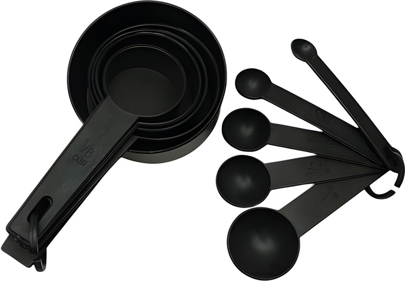 Quetzal 10 Pc Black Measuring Spoon and Cup Set for Weighing Tools Kitchen Accessories Measuring Cup Set(250 ml)
