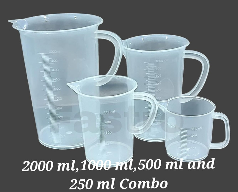 E&E Combo of 4 Transparent Plastic Measuring Jugs (2000 ml, 1000 ml, 500 ml, 250 ml) Measuring Cup Set(3750 ml)