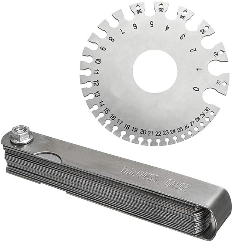 AS TOOL CENTER Metal Metric and Imperial Gap Feeler Gauges Measuring Tool 26 Blade Master Feeler Gauge+Round Wire Gauge Multiple Unit Measuring Wheel