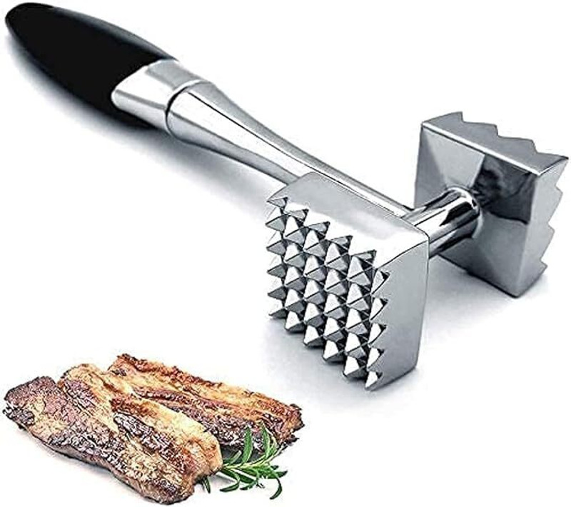 cisel Dual-Sided Nails meat Mallet Meat Pounder with Rubber Comfort Grip Handle Stainless Steel Hammer Meat Tenderizer