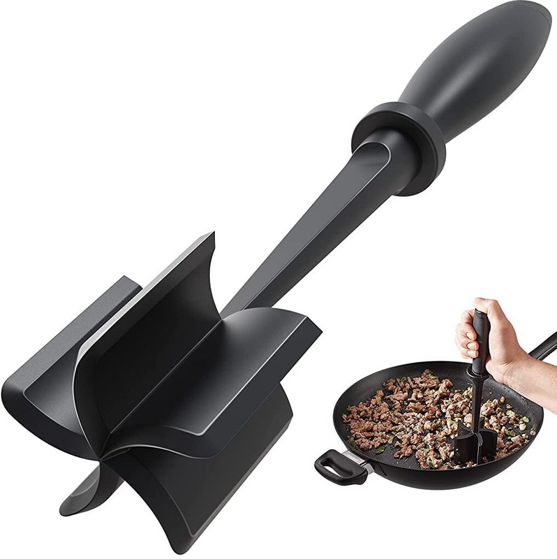 HANNEA Meat Hammer and Chopper Nonstick Nylon Heat Resistant Masher Tool Black Nylon Masher Meat Tenderizer