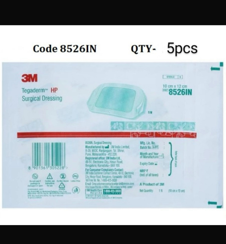 Ashni 3M Tegaderm HP 8526 Surgical size 10cm X 12cm 5PCS Films Medical Dressing(Pack of 5)
