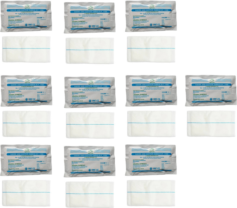 Agarwals Premium Sterile Combine Dressing Surgical Pad 10CM x 20CM (Pack of 10) Interactive dressings Medical Dressing(Pack of 10)