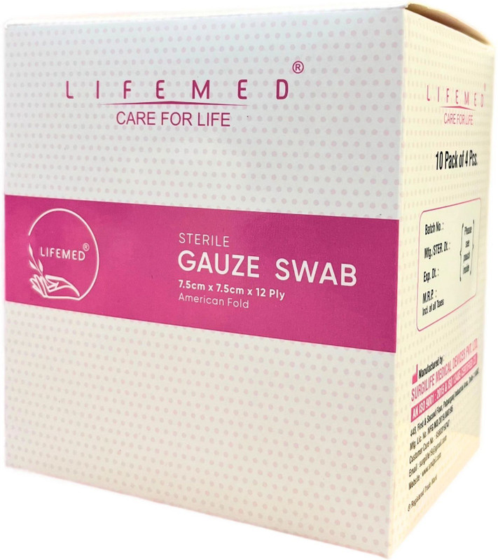 LIFEMED Sterile Gauze Swab 7.5cm x 7.5cm x 12Ply Type-17 (Box of 10 Pouch - 40 Nos) Gauze Medical Dressing(Pack of 10)