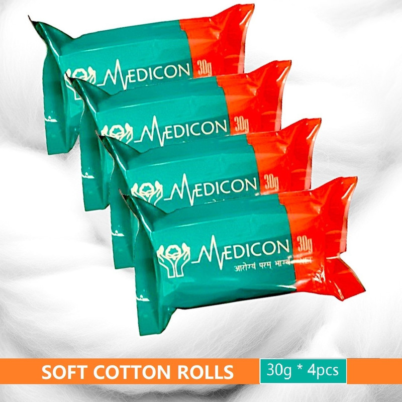 MEDICON ABSORBENT MEDICAL COTTON MULTIPURPOSE 30g*4PCS (First Aid and Self care/Beauty) Interactive dressings Medical Dressing(Pack of 4)