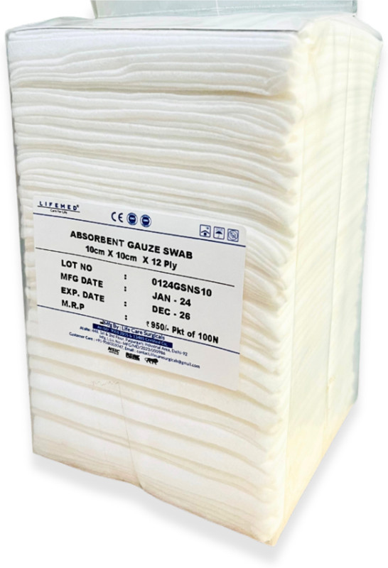 LIFEMED Non-Sterile Gauze Swab 5cm x 5cm x 12Ply (Pkt of 100 Gauze) Gauze Medical Dressing(Pack of 1)