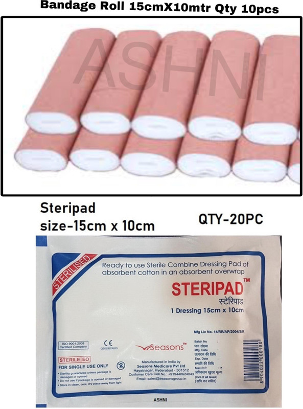 Ashni Steripad(15x10cm 20pcs)Bandage Roll (15cmX10meter 10pcs) Dressing pad Gauze Medical Dressing(Pack of 1)