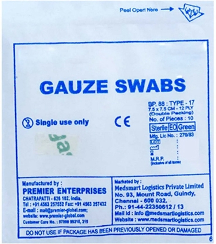 Premier STERILE SWAB 10 CM x 10 CM Gauze Medical Dressing(Pack of 50)