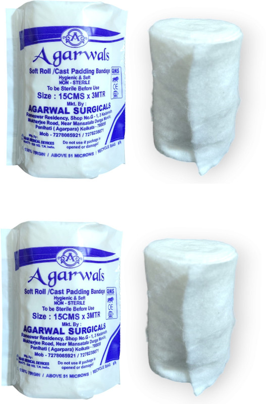 Agarwals Soft Roll Orthopaedic Cast Padding Absorbent Cotton Bandage 10cm x 3mtr Sterile Gauge Roll(10 cm 300 cm 2 Rolls)