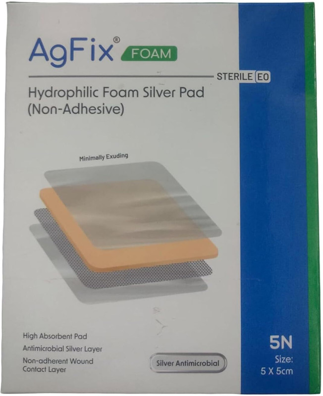 AGFIX Foam Silver Wound Dressing, AGFIX Dyna Size : 5x5cm, {5 pcs Per pack } Interactive dressings Medical Dressing(Pack of 2)