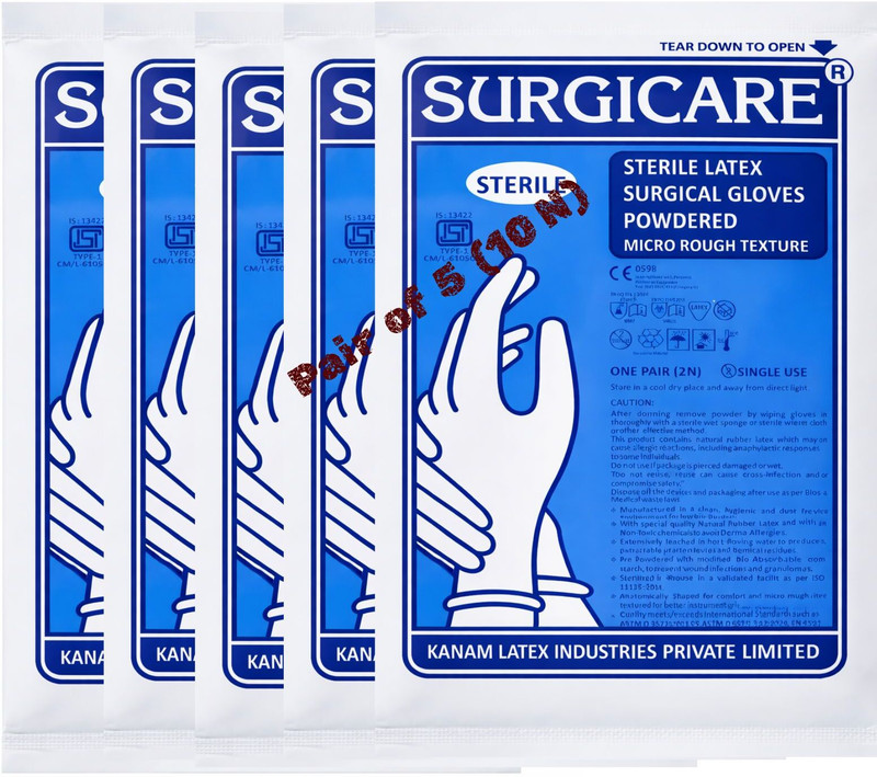 SURGICARE SURGICARE Sterile Latex Surgical Gloves -Pack 10 - Pair 5 Gauze Medical Dressing(Pack of 10)