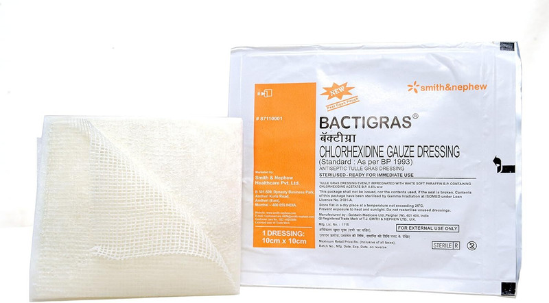 smith and nephew 87110001 Bactigras, 10cm x 10cm {10PCS PER POUCH} Interactive dressings Medical Dressing(Pack of 1)