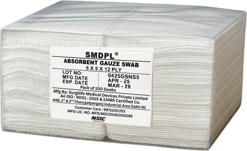 SMDPL Non-Sterile Gauze Swabs 10cm x 10cm, 12-Ply Pack of 100 Swabs Gauze Medical Dressing