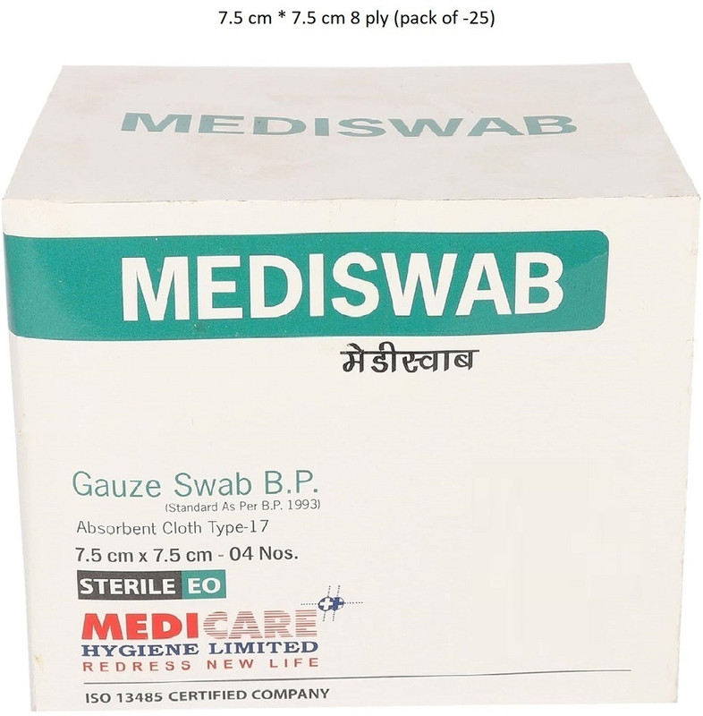 Medicare Gauze Swab Cotton Wound Dressing Pad (7.5cm X 7.5cm, 8 Ply) Gauze Medical Dressing(Pack of 20)