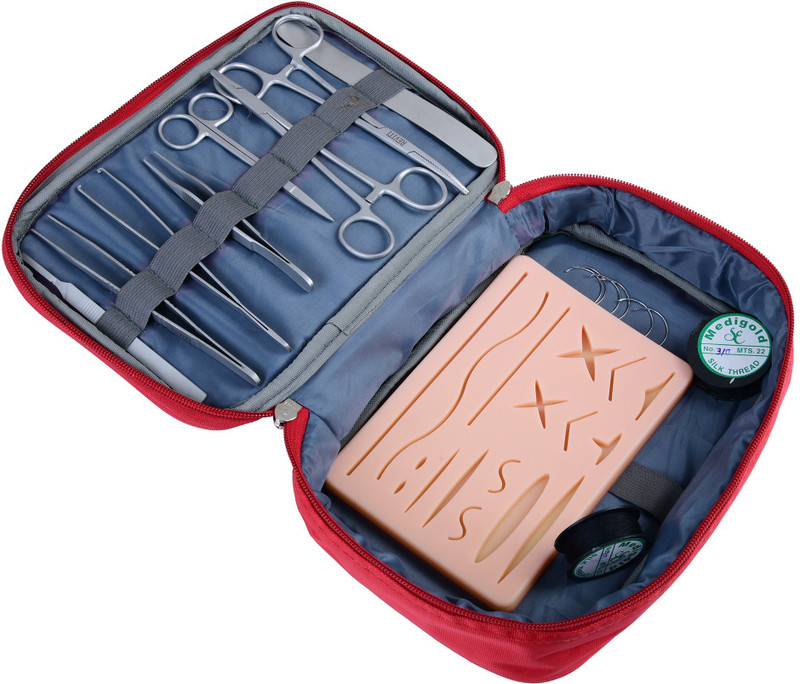 REVITI Suture Practice Kit - 8 forceps with Advanced Model Skin Suture Pad for Medical Students(18 pre-Cut Wounds)
