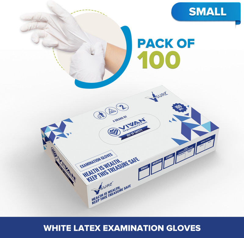 V SURZ SMALL LATEX EXAMINATION GLOVES ALL PURPOSE/MEDICAL/EVERYDAY USE PACK OF 100 Latex Examination Gloves(Pack of 100)