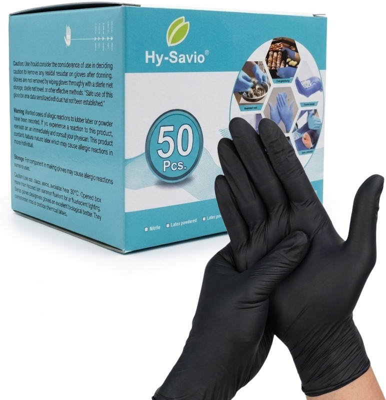 Hysavio 50pcBlack Disposable Gloves|Nitrile Hand Safety Gloves forMedical,Salon,Cleaning Nitrile Examination Gloves(Pack of 50)