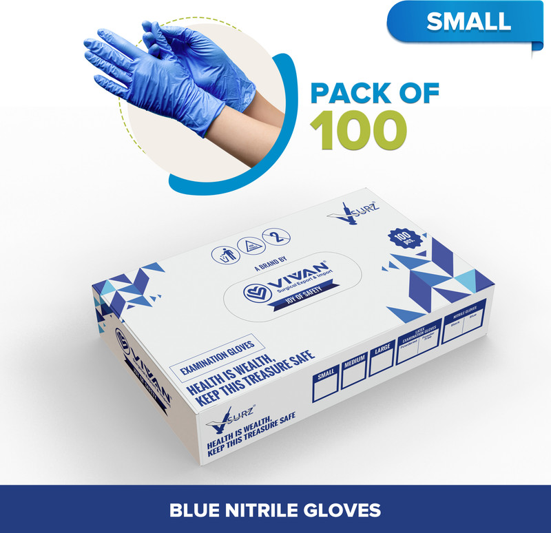 V SURZ SMALL POWDER FREE NITRILE ALL PURPOSE/MEDICAL/EVERYDAY USES PACK OF 100 WITH BOX Nitrile Surgical Gloves(Pack of 100)