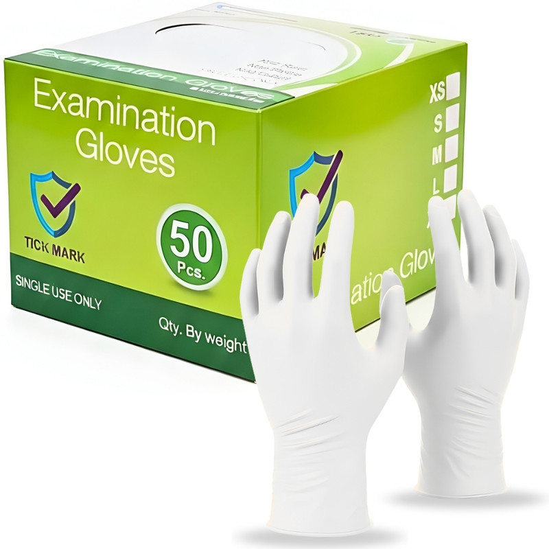 tick mark Medical Grade Surgical Latex Disposable Gloves Doctor Lab Hospital Use Latex Examination Gloves(Pack of 50)
