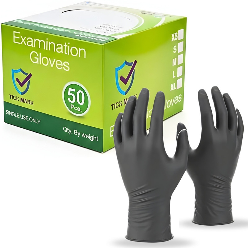 tick mark Black Nitrile Disposable Gloves |Powder Free Gloves for Cleaning, Tattoo & Salon Nitrile Examination Gloves(Pack of 50)
