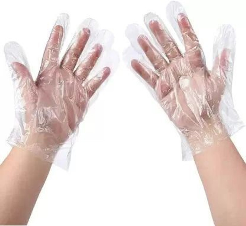 7SHIELD 200pc Plastic Disposable Hand Gloves For Kitchen, Salon, Hotel One Time Use Polyisoprene Examination Gloves(Pack of 200)