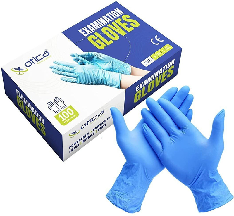 OTICA Non Sterile|Powder free|Latex Free|CE Approved - Medium Nitrile Examination Gloves(Pack of 100)