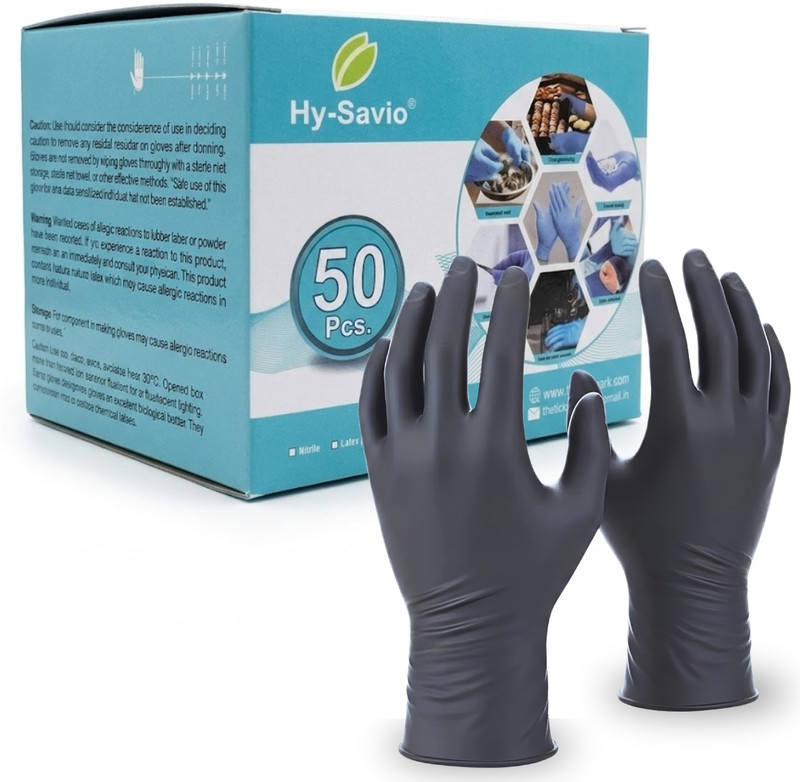 Hysavio Black Disposable Nitrile Gloves | Latex Free Gloves for Medical, Salon &Cleaning Nitrile Examination Gloves(Pack of 50)