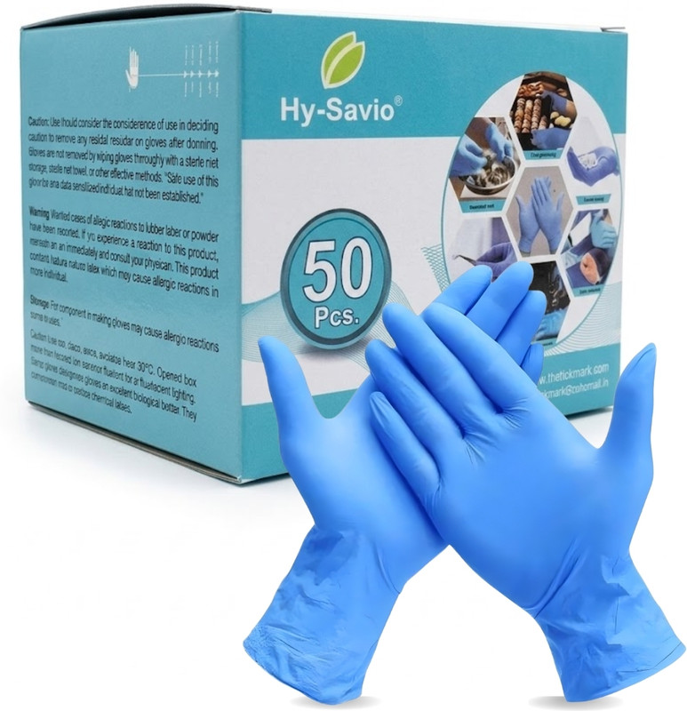 Hysavio 50Pc Disposable Blue Nitrile Gloves | Medical, Industrial & Cleaning Use Nitrile Examination Gloves(Pack of 50)