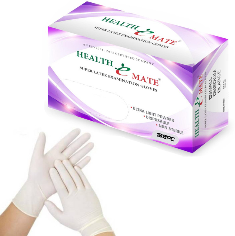 HealthEmate EX-011 Examination Latex Examination Gloves(Pack of 100)