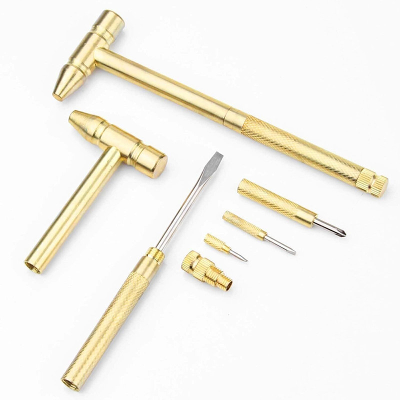BRONZESHINE 6 in 1 Micro Mini Multifunction Copper Craft Hammer Medical Hammer