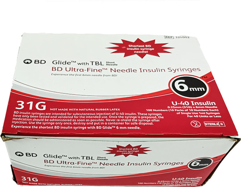 Lisamed BD Ultra-Fine 1ml Insulin Syringes U-40 Sterile Single-Use (100 Pieces) Medical Needle(Red)