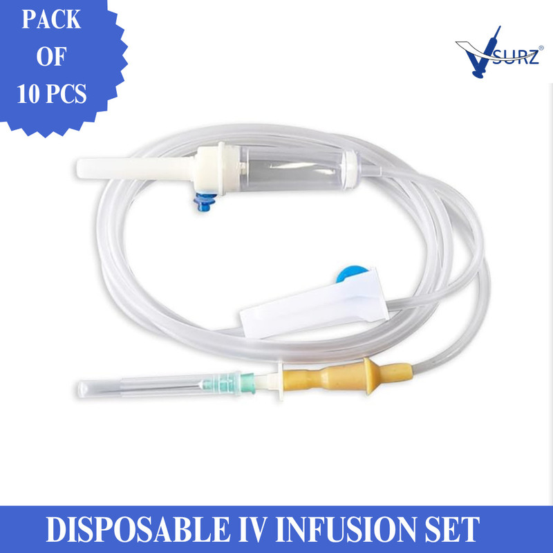 V SURZ IS-84 STERILE & DISPOSABLE IV INFUSION SET (10 Pcs) Medical Needle(White)