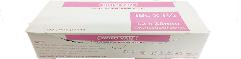 Lisamed Dispovan 18G x 1½ Inch Hypodermic Needle | 1.2 x38 mm|Single Use Sterile(100Pcs) Medical Needle(Yellow)