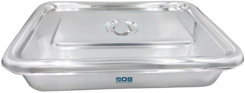 Bos Medicare Surgical Stainless Steel Surgical Dressing Tray with Flat Cover and Lid Handle, (10X8) Reusable Medical Tray