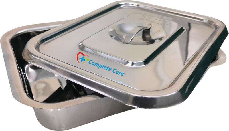 Complete Care Medical Tray with Cover, Premium Stainless Steel Tray (1 Pcs, 8x6x2) Reusable Medical Tray