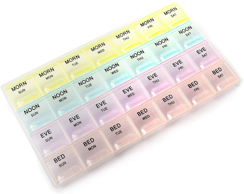 PharmEasy 7-Day( 4 times a day) Pill Medicine Organizer Box, Medicine Reminder & Storage Box for 28 Days or 4 Weeks, Pack of 1 Pill Box(Blue, Green)
