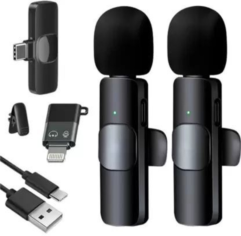 cehno iPhone & Android Microphone K9 Dual Wireless Microphone for YouTube Vlogging, for Recording Vlog (2 Microphone+ 2 Receiver) (Compatible with USB-C/iPhone)(Black)